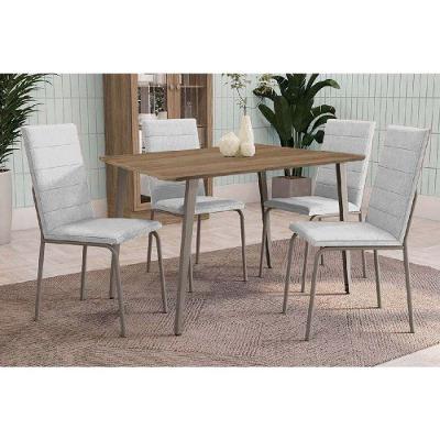Conjunto Mesa De Cozinha Iguaçu Com Tampo De Madeira 90cm E 4 Cadeiras Amsterdã Niquel Branco 106 Kappesberg