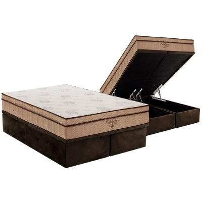 Cama Box Baú King: Colchão Molas Superpocket Ensacadas Ortobom Celebrita + Base Crc Suede Brown (186x198)