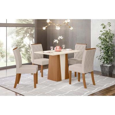 Conjunto Mesa De Cozinha Orus Com Tampo Madeirado 120x80cm E 4 Cadeiras Vita Nature Off White Linho Bege Henn