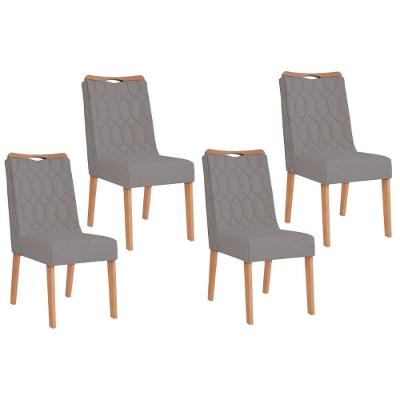 Kit 4 Cadeiras Sala Jantar Bia 4 Un Cedro Suede Lunar