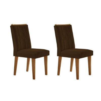Kit 2 Cadeiras Sala Jantar Alegra 2 Un Madeira Capuccino Suede Marrom Rufato