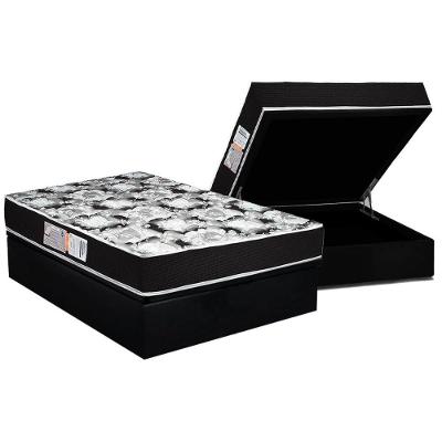 Conjunto Box Baú Casal: Colchão Molas Luckspuma D33 Supreme Pró Saúde Black + Base Crc Suede Black (138x188)