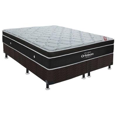 Cama Box King: Colchão Molas Superpocket Ensacadas Ortobom Elegant + Base Crc Suede Black (193x203)