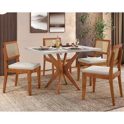Conjunto Mesa De Cozinha Donna Com Tampo Madeirado Com Vidro 120cm E 4 Cadeiras Rainha Natural Nesher