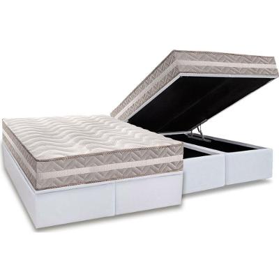 Conjunto Box Baú Queen: Colchão Molas Paropas D33 D45- Pro Sono Double Face Prata + Base Crc Courano White (158x198)