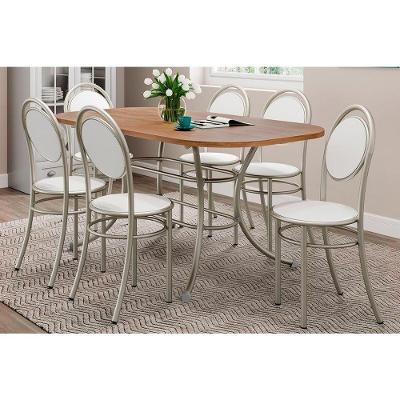 Conjunto Mesa De Cozinha 1547 Aço Com Tampo Madeirado 160x90cm E 6 Cadeiras 190 Prata Freijó Prata Branco Carraro