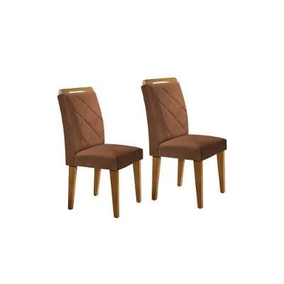 Kit 2 Cadeiras Sala Jantar Melissa 2 Un Madeira Capuccino Suede Marrom Rufato