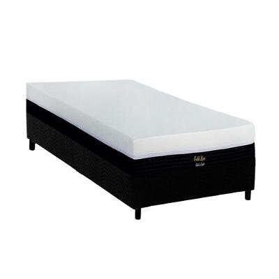 Cama Box Solteiro: Colchão Molas Ensacadas Luckspuma Gold Line Elastic Zipper + Base Crc Suede Black (88x188)