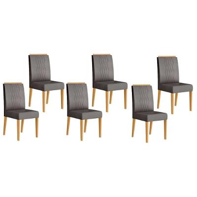 Kit 6 Cadeiras Sala Jantar Lia 6 Un Cedro Suede Lunar