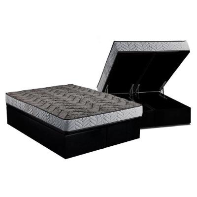 Conjunto Box Baú Casal: Colchão Molas Paropas Compact Ag 65 - D28 Royalle Rústico Prata + Base Crc Suede Black (138x188)