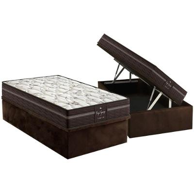 Cama Box Baú Solteiro: Colchão Molas Bonnel Probel Ensacadas Perfil Springs Plus + Base Crc Suede Brown (88x188)