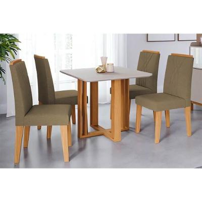 Conjunto Mesa De Cozinha Flora Tampo Madeirado Com Vidro 95x95cm E 4 Cadeiras Nicole Nature Suede Joli Chocolate Cimol