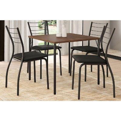 Conjunto Mesa De Cozinha 1545 Aço Com Tampo Madeirado 87x87cm E 4 Cadeiras 1700 Preto Legno Preto Carraro