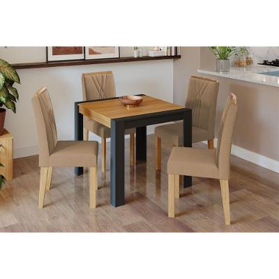 Conjunto Mesa De Cozinha Grace Tampo Madeirado 90x90cm E 4 Cadeiras Nicole Nature Suede Joli Chocolate Cimol