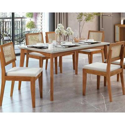 Conjunto Mesa De Cozinha Monalisa Com Tampo Madeirado Com Vidro 160cm E 6 Cadeiras Rainha Natural Nesher