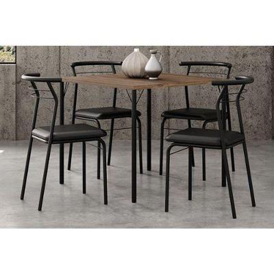 Conjunto Mesa De Cozinha 1545 Aço Com Tampo Madeirado 87x87cm E 4 Cadeiras 1708 Preto Legno Preto Preto Carraro