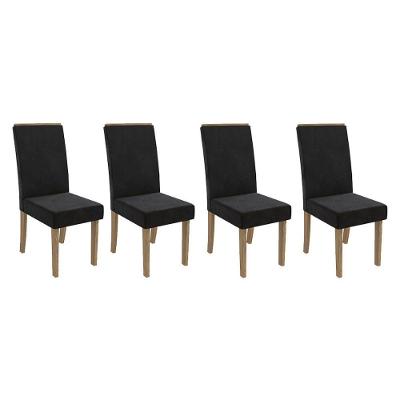 Kit 4 Cadeiras Sala Jantar 2cad142ng 4 Un Nogueira Suede Preto A038