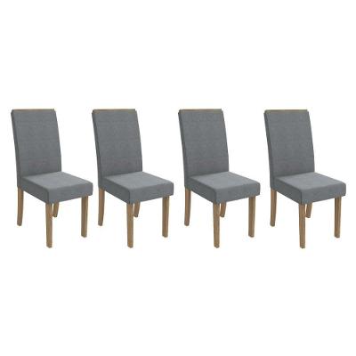 Kit 4 Cadeiras Sala Jantar 2cad142ng 4 Un Nogueira Linho Cinza A056