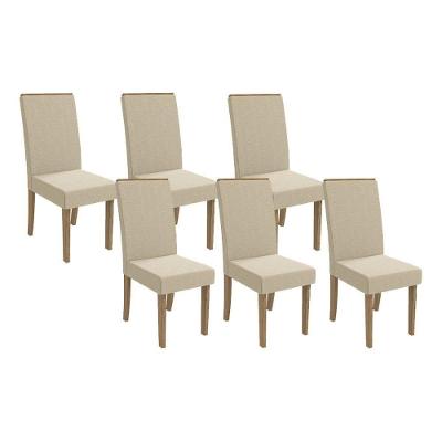 Kit 6 Cadeiras Sala Jantar 2cad142ng 6 Un Nogueira Linho Bege A019