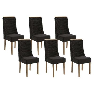 Kit 6 Cadeiras Sala Jantar 2cad158ng 6 Un Nogueira Suede Preto A038