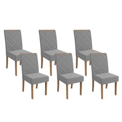 Kit 6 Cadeiras Sala Jantar 2cad149ng 6 Un Nogueira Linho Cinza A056
