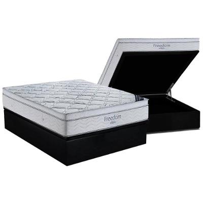 Cama Box Baú Casal: Colchão Molas Superpocket Ensacadas Ortobom Freedom + Base Crc Suede Black (138x188)