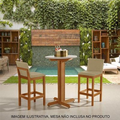 Kit 2 Banquetas Alta Pérola Com Encosto Estofada Em Veludo Bege Madeira Maciça Castanho