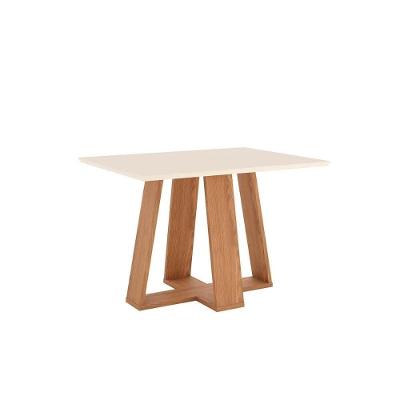 Conjunto Mesa Sala Jantar Lins Com Tampo Reto Madeirado 120x80cm E 4 Cadeiras Esther Nature Linho Creme Henn