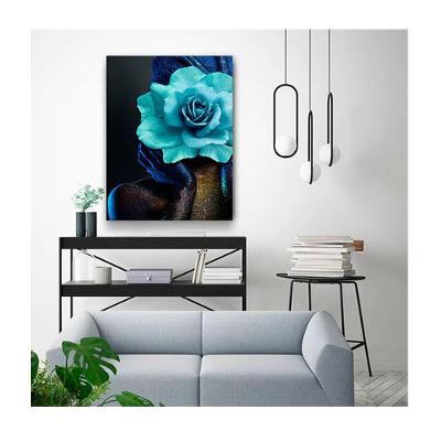 Quadro Arte Conceito Color Paint Woman Blue Rose Borda Infinita Tamanho:90 X 60 Cm