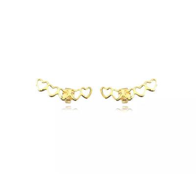 Brinco Ear Cuff Mini Corações Vazados Folheado Em Ouro 18k