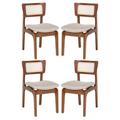 Kit 4 Cadeiras De Jantar Portugal Em Madeira Imbuia Encosto Tela Rattan Linho Bege M58