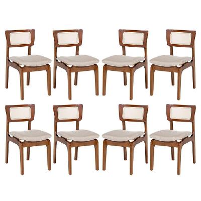 Kit 8 Cadeiras De Jantar Portugal Em Madeira Imbuia Encosto Tela Rattan Linho Bege M58