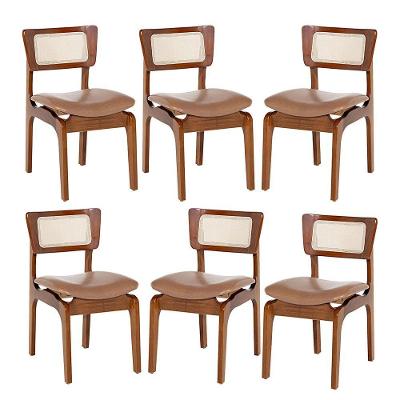 Kit 6 Cadeiras De Jantar Portugal Em Madeira Imbuia Com Tela Rattan Impermeável Caramelo L85