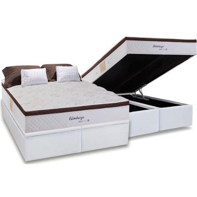 Cama Box Baú Queen: Colchão Molas Masterpocket Ensacadas Herval Maxspring Edimburgo + Base Crc Courano White (158x198)