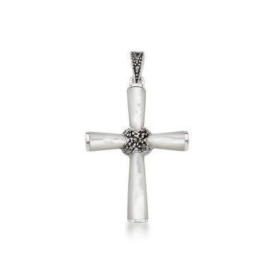 Pingente Crucifixo Madreperola 5cm Prata 925