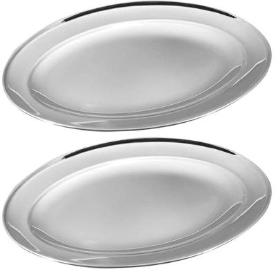 Kit 2 Travessa Bandeja Oval Servir Prateada Inoxidável 30cm