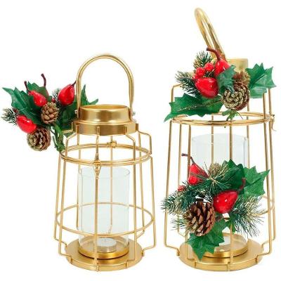 Kit 2 Lamparinas Natal Dourada Em Metal Decorativa 30cm 36cm