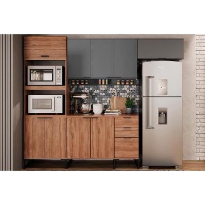 Cozinha Completa 4 Peças Alpha 2 Aéreos 1 Balcão 1 Torre Quente C4p73 Freijó Cinza