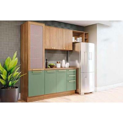 Cozinha Completa 5 Peças Botanic 2 Aéreos 1 Balcão 1 Paneleiro 1 Complemento M654 Nogueira Verde Oliva