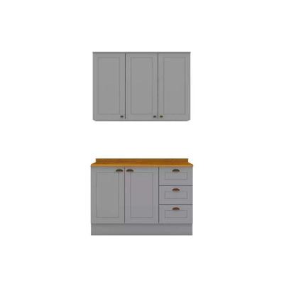 Cozinha Completa 3 Peças Americana 1 Aéreo 1 Balcão Complemento Cz123 Cinza