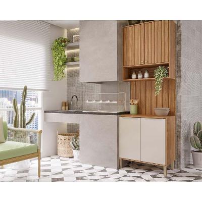 Cozinha Completa 3 Peças Divina 1 Aéreo 1 Balcão Complemento Cz006 Freijó Off White