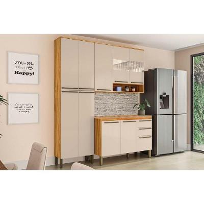 Cozinha Completa 3 Peças Nápoli Prime 1 Aéreo Balcão 1 Paneleiro C3p02 Amendoa Off White Ronipa