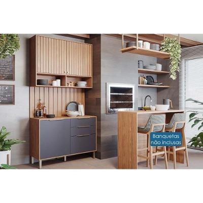 Cozinha Completa 5 Peças Divina 1 Aéreo 1 Balcão 1 Ilha 2 Complementos C5p186 Freijó Titanium