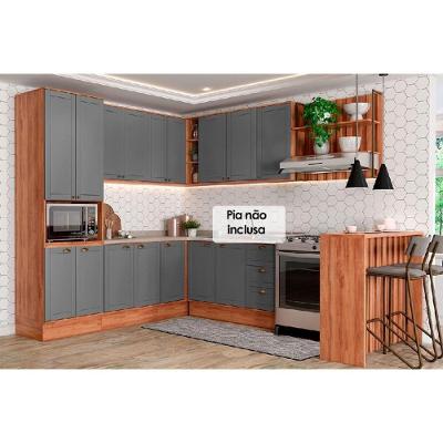 Cozinha Completa 9 Peças Bella 3 Aéreos 3 Balcões 1 Torre Quente 1 Ilha 1 Complemento C9p199 Nogal Cinza