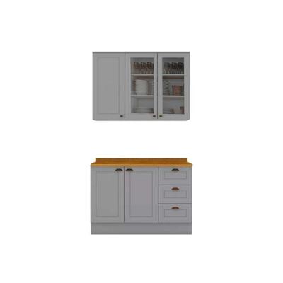 Cozinha Completa 3 Peças Americana 1 Aéreo 1 Balcão Complemento Cz126 Cinza
