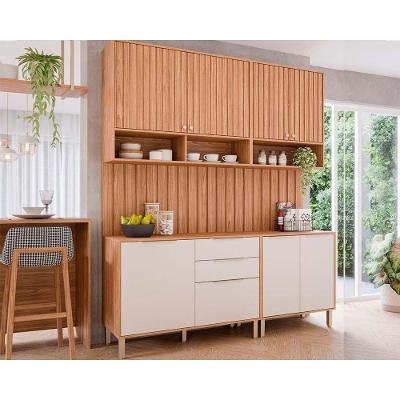 Cozinha Completa 6 Peças Divina 2 Aéreos 2 Balcões 2 Complementos Cz009 Freijó Off White