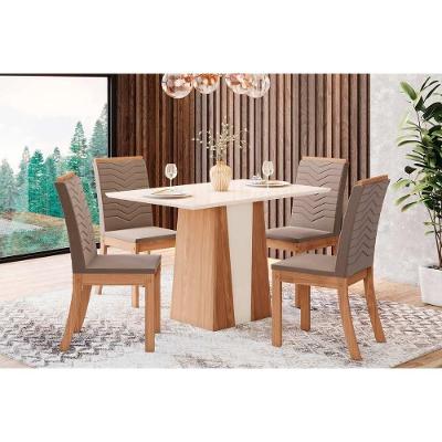 Conjunto Mesa De Cozinha Orus Com Tampo Madeirado 120x80cm E 4 Cadeiras Isa Nature Off White Suede Marrom Henn