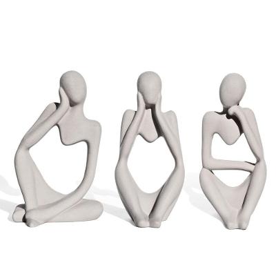 Conjunto 3 Peças Estátuas Pensadoras Alice Ana E Amora 12,5cm Cinza