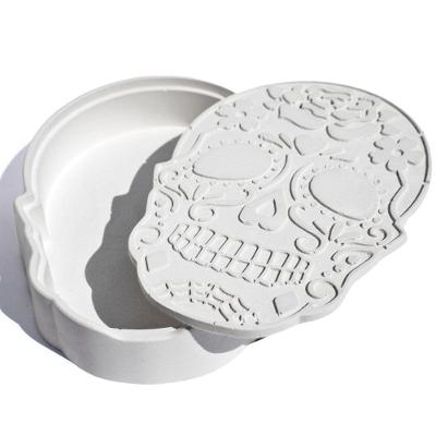 Porta Objetos Decorativo Caveira 17cm Em Cimento Artesanal Branco
