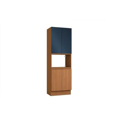Paneleiro De Cozinha Modulado Ciela R629 Com 4 Portas E 1 Nicho Para Forno 70x220cm Canela Azul